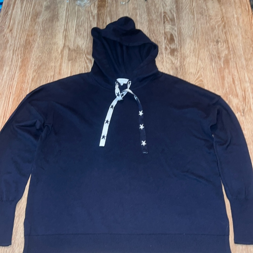J. SOCIETY NEW YORK NAVY 100%COTTON SOFT KNIT COTTON HOODIE SWEATER TOP SIZE LG